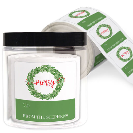 Merry Wreath Gift Stickers in a Jar